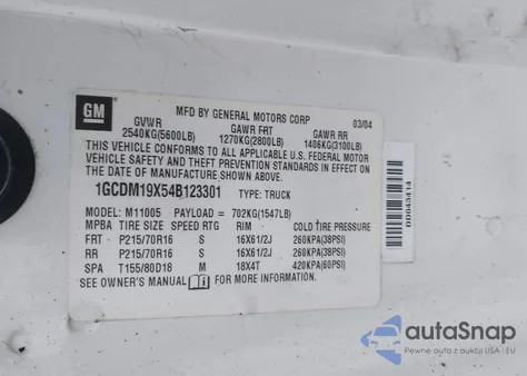 2004 Chevrolet Astro from USA, damaged, VIN 1GCDM19X54B123301